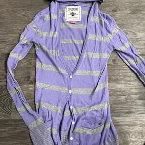 y2k pink victoria secret striped henley cardigan with hood